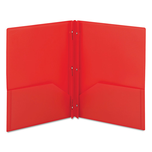 File Folders | Smead 87727 11 in. x 8.5 in. 180-Sheet Capacity Poly 2-Pocket Folder with Fasteners - Red (25/Box) image number 0