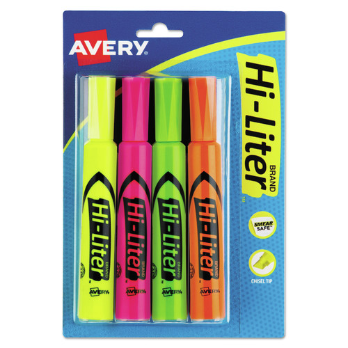 Highlighters | Avery 24063 HI-LITER Desk-Style Chisel Tip Highlighters - Assorted Ink Colors/Assorted Barrel Colors (4/Set) image number 0