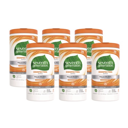 All-Purpose Cleaners | Seventh Generation SEV 22813 70-Count 7 in. x 8 in. Botanical Disinfecting Wipes - Lemongrass Citrus (6/Carton) image number 0