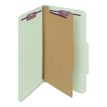 Smead 18776 Four SafeSHIELD Fasteners 2/5-Cut Tabs 1 Divider Legal Size Pressboard Classification Folders - Gray-Green (10/Box)