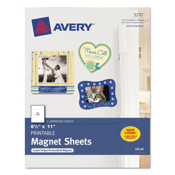 Avery 03270 8.5 x 11 Printable Magnet Sheets - White (5/Pack)