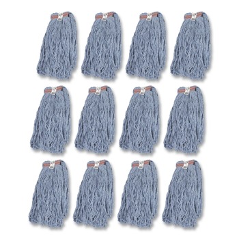 Rubbermaid Commercial FGF51700BL00 20 oz. 1 in. Headband Cut-End Blend Cotton/Synthetic Mop Head - Blue (12/Carton)
