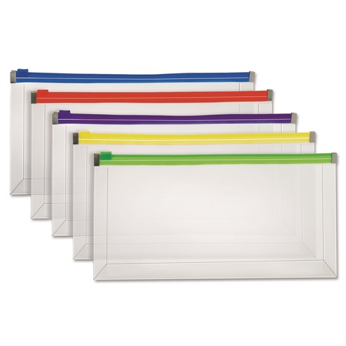 File Folders | Pendaflex 85293 10.13 in. x 5.13 in. Zipper Closure Poly Zip Check Envelope - Assorted Colors (5/Pack) image number 0