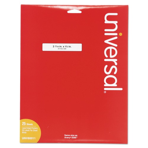 Labels | Universal UNV80011 0.66 in. x 3.44 in. Self-Adhesive Permanent File Folder Labels - White (750/Pack) image number 0