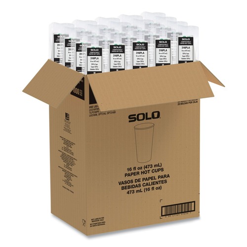Cups and Lids | SOLO 316PLA-PLANET 16 oz Compostable Paper Hot Cups - White/Green (1000/Carton) image number 0