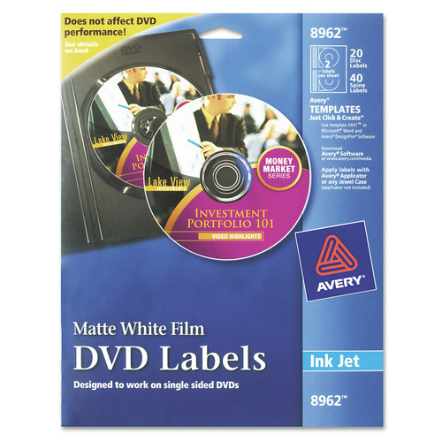 Labels | Avery 08962 Inkjet DVD Labels - Matte White (20/Pack) image number 0