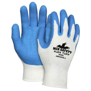 MCR Safety 9680M Premium Latex-Coated String-Knit Gloves - Medium, White/Blue (1-Dozen)