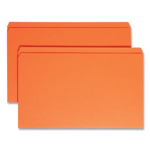 File Folders | Smead 17510 0.75 in. Expansion Straight Tabs Legal Size Reinforced Top Tab Colored File Folders - Orange (100/Box) image number 0