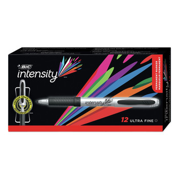 BIC GPMU11 BLK Intensity Ultra-Fine Needle Tip Permanent Marker - Tuxedo Black (1-Dozen)