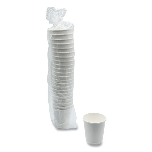 Cups and Lids | Boardwalk BWKDW10HCUPPK 10 oz. Double-Walled Paper Hot Cups - White (25/Pack) image number 0
