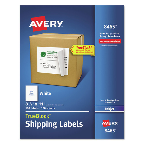 Labels | Avery 08465 8.5 in. x 11 in. Shipping Labels with TrueBlock Technology - White (100/Box) image number 0