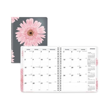  | Brownline CB1200G.05 Essential Collection 8.88 x 7.13 Ruled Monthly Planner - Black/Pink Cover