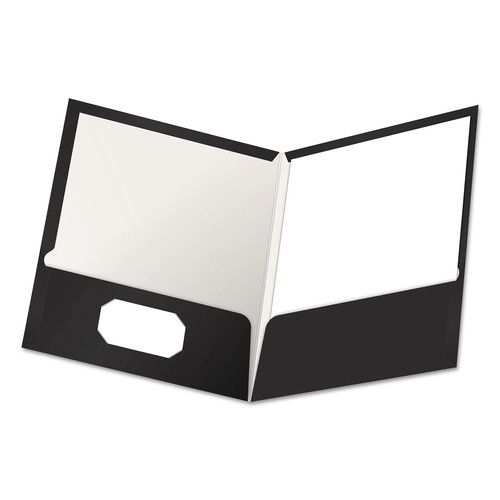 File Folders | Oxford 51706EE 100-Sheet Capacity 11 in. x 8.5 in. High Gloss Laminated Paperboard Folder - Black (25/Box) image number 0