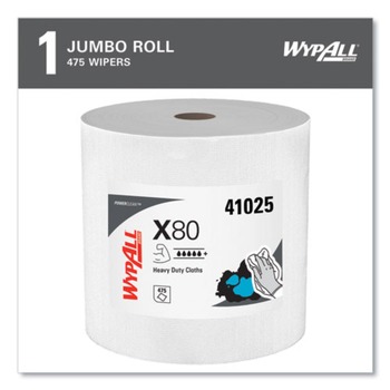 PAPER TOWELS AND NAPKINS | WypAll 41025 12.4 in. x 12.2 in. Power Clean Jumbo Roll X80 Heavy Duty Cloths - White (475/Roll)