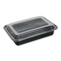 Food Trays, Containers, and Lids | GEN FCPP-BC-38RECT 8.81 in. x 6.02 in. x 2.48 in. 38 oz. Plastic Microwavable Food Container with Lid - Rectangular Black/Clear (150/Carton) image number 0