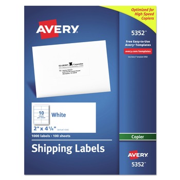 Avery 05352 2 x 4.25 Copier Mailing Labels - White (10/Sheet, 100 Sheets/Box)