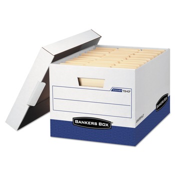 JUST LAUNCHED | Bankers Box 0724303 12.75 in. x 16.5 in. x 10.38 in. R-KIVE Heavy-Duty Letter/Legal Storage Boxes - White/Blue (4/Carton)