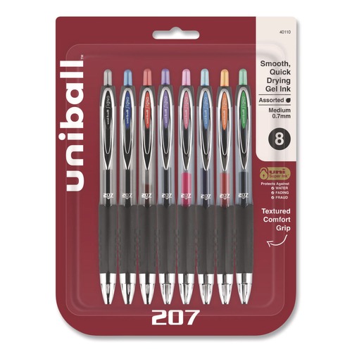 Pens | uni-ball 40110 Signo 207 0.7 mm Retractable Gel Pen - Assorted Ink and Barrel Colors/Medium (8-Piece/Set) image number 0