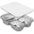 Food Trays, Containers, and Lids | Handi-Foil 2045-00-500 6.38 in. x 1.47 in. x 8 in. 24 oz. 3-Compartment Oblong Aluminum Food Container - Silver (500/Carton) image number 1
