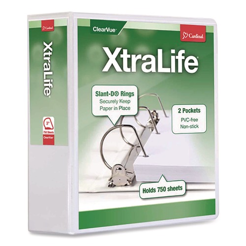 Binders | Cardinal 26330 11 in. x 8.5 in. 3 in. Capacity 3 Rings XtraLife ClearVue Non-Stick Slant-D Ring Binder - White image number 0