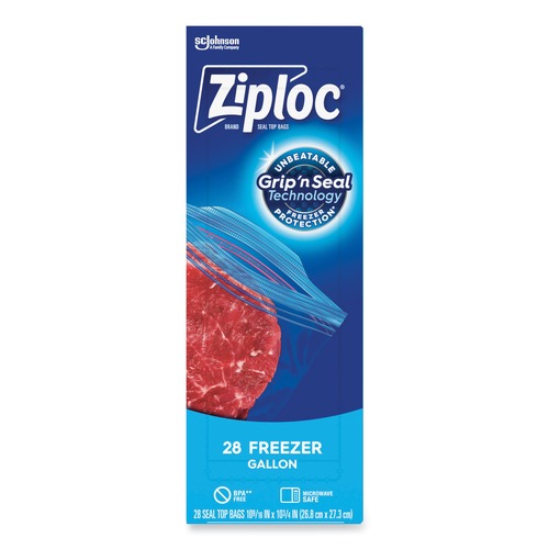  | Ziploc 351126 1 Gallon 2.7 mil. 9.6 in. x 12.1 in. Zipper Freezer Bags - Clear (28 Bags/Box, 9 Boxes/Carton) image number 0