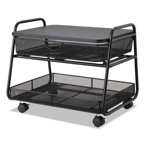 Office Carts & Stands | Safco 5208BL 21 in. x 16 in. x 17.5 in. 1 Shelf 1 Drawer 1 Bin 100 lbs. Capacity Onyx Under Desk Metal Machine Stand - Black image number 0