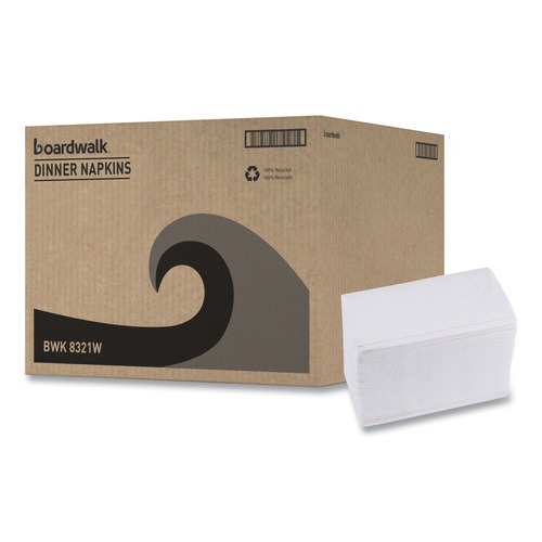  | Boardwalk BWK8321 15 in. x 17 in. 2-Ply 1/8-Fold Dinner Napkins - White (10/Carton) image number 0