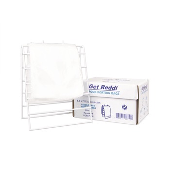 Inteplast Group PC657-SP 6.5 in. x 7 in. 0.5 mil Get Reddi Saddle Pack Poly Food Portion Bags - Clear (2000/Carton)