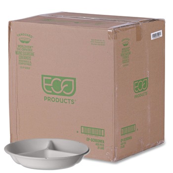 Eco-Products EP-SCR93NFA 3-Compartment Bowl 28 oz Vanguard Renewable and Compostable Sugarcane Containers - White (400/Carton)