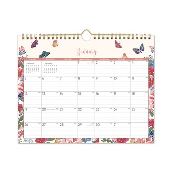 Blue Sky BLS148643 11 in. x 8.75 in. 12-Month (Jan-Dec 2026) Fly By Monthly Wall Calendar - Cream/Pink/Blue Sheets