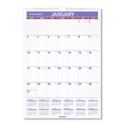 Bulletin Boards | AT-A-GLANCE PM2-28 12 in. x 17 in. Monthly Wall Calendar 2025 - White Sheets image number 0