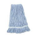 Just Launched | Boardwalk BWK543CT Narrow Floor Finish Rayon/Polyester Mop Head - Large, White/Blue (12/Carton) image number 1