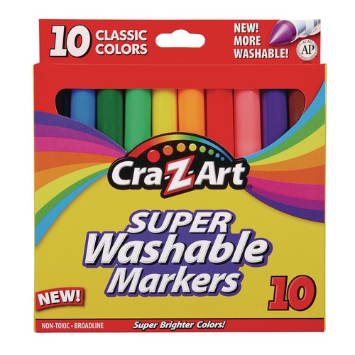 Washable Markers | Cra-Z-Art 1000224 Super Washable Broad Bullet Tip Markers - Assorted Colors (10/Set) image number 0