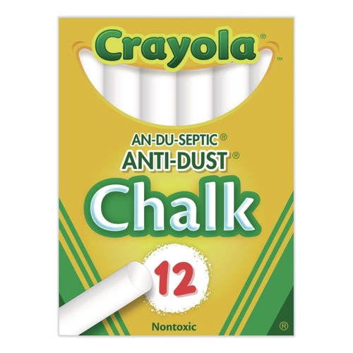Arts & Crafts Supplies | Crayola 501402 3 in. x 0.31 in. Nontoxic Anti-Dust Chalk - White (12/Box) image number 0