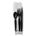 Cutlery | Boardwalk BWKFKTNHWPSBLA Heavyweight Fork/Knife/Napkin/Teaspoon 4-Piece Plastic Cutlery Kit - Black (250/Carton) image number 5