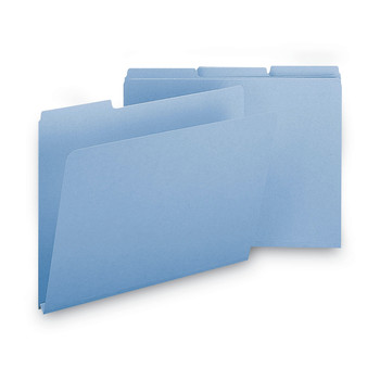Smead 21530 1 in. Expansion Assorted 1/3-Cut Tabs Letter Size Expanding Recycled Heavy Pressboard Folders - Blue (25/Box)