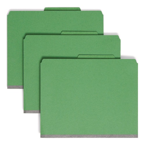 File Folders | Smead 14033 6-Section Pressboard Top Tab Classification Folders with 6 SafeSHIELD Fasteners - Letter Size/Green (10/Box) image number 0