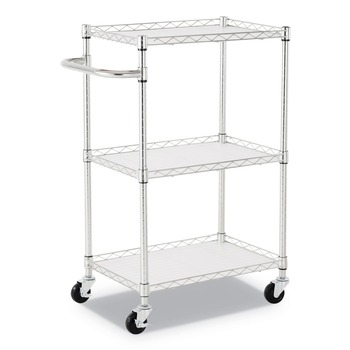 CLEANING CARTS | Alera ALESW322416SR 24 in. x 16 in. x 39 in. 450 lbs. Capacity 3-Shelf Wire Cart with Liners - Silver