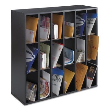 FILING AND FOLDERS | Safco 7765BL 33.75 in. x 12 in. x 32.75 in. 18 Compartments Stackable Wood Mail Sorter with Adjustable Dividers - Black