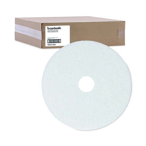 Cleaning & Janitorial Accessories | Boardwalk BWK4014WHI 14 in. Diameter Polishing Floor Pads - White (5/Carton) image number 0