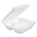 Food Trays, Containers, and Lids | Dart 90HTPF3VR 9.01 in. x 9.4 in. x 3.1 in. 3-Compartments Insulated Foam Hinged Lid Containers - White (200/Carton) image number 1