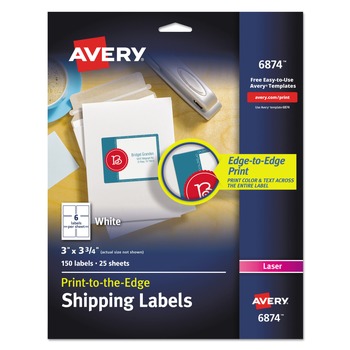 Avery 06874 3 in. x 3.75 in. Vibrant Laser Color-Print Labels with Sure Feed - White (150/Pack)