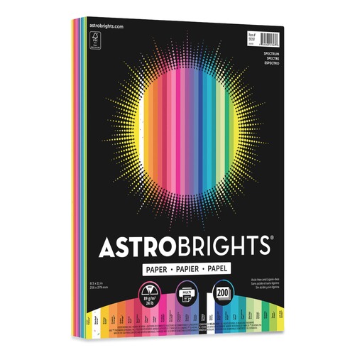 Copy & Printer Paper | Astrobrights 91397-01 8.5 in. x 11 in. 24 lbs. Bond Weight Color Paper - Assorted Spectrum Colors (200/Pack) image number 0
