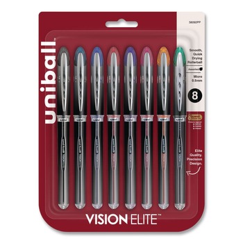 uni-ball 58092PP VISION ELITE 0.5 mm Stick Hybrid Gel Pen - Assorted Ink and Barrel Colors/Fine (8-Piece/Set)