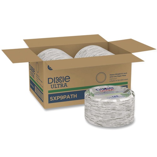  | Dixie SXP9PATH Pathways 8.5 in. Diameter Heavyweight WiseSize Paper Plates with Soak Proof Shield - Green/Burgundy (500/Carton) image number 0