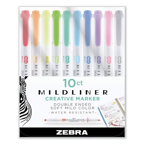 Highlighters | Zebra 78101 Bold-Chisel/Fine-Bullet Tips Mildliner Double Ended Highlighter - Assorted Ink/Barrel Colors (10-Piece/Set) image number 0