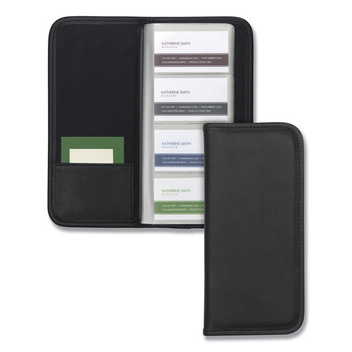 File Folders | Samsill 80850 Holds (160) 2 in. x 3.5 in. Cards 4.75 in. x 10.25 in. Professional Vinyl Business Card File - Black image number 0