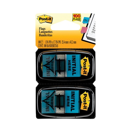 Page Flags | Post-it Flags 680-IH2 1 in. Initial Here Arrow Message Page Flags - Blue (100/Pack) image number 0