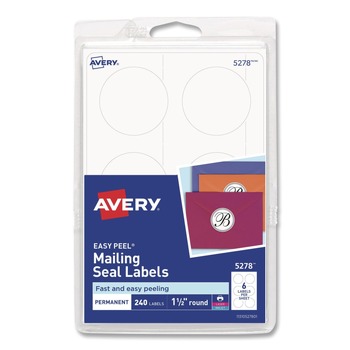 Avery 05278 1.5 in. Diameter Printable Mailing Seals - White (6/Sheet, 40 Sheets/Pack)