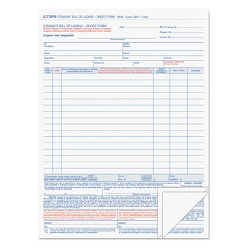 TOPS 3846 8.5 x 11 Three-Part Carbonless Bill of Lading (50/Pack)